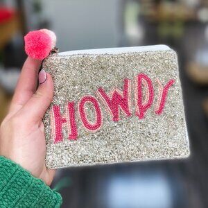 Howdy Western Cowgirl Silver Sparkle Beaded Pouch Wallet Bag Pink NEW Gift NWT